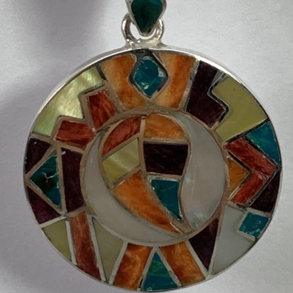 950 Silver and natural stones pendant - Handmade - Picture 2 of 4